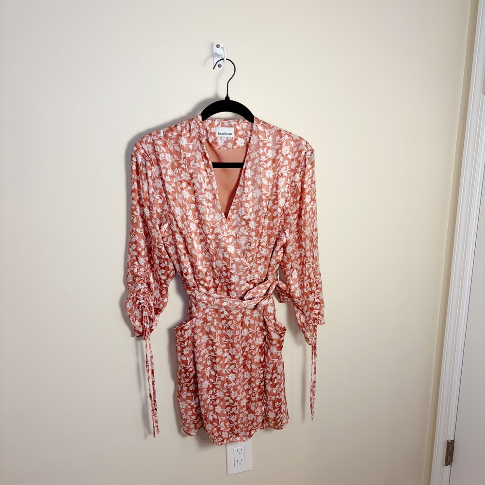 Heartloom Floral Wrap Dress XS Belted Lined Midi Dress Boho Feminine - Picture 3 of 8